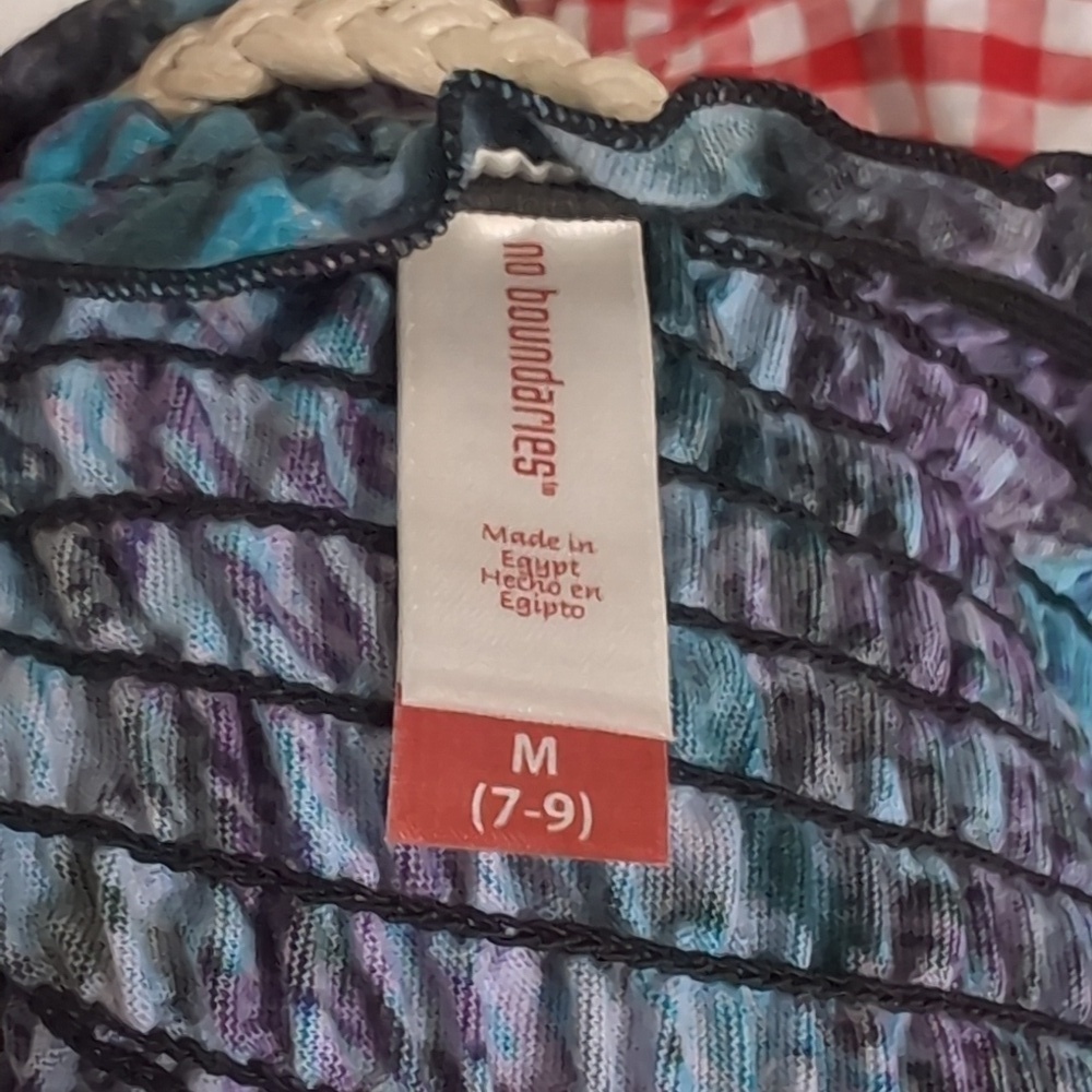 y2k No Boundaries Blue Purple Smocked Strapless Dress with Cord Waist Tie Size M - Picture 5 of 6